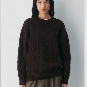 Aritzia Heritage Knit Merino Wool Crew Sweater, Rich Mocha Brown NWT